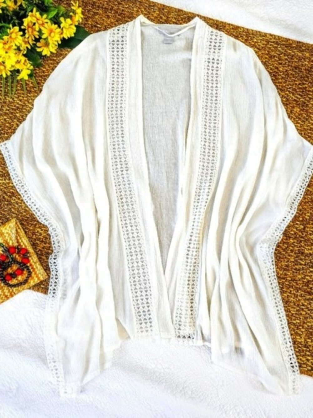 Nordstrom Women's White Kimono One Size Flowy Lace Fairy Bohemian Romantic Y2K - Picture 2 of 13